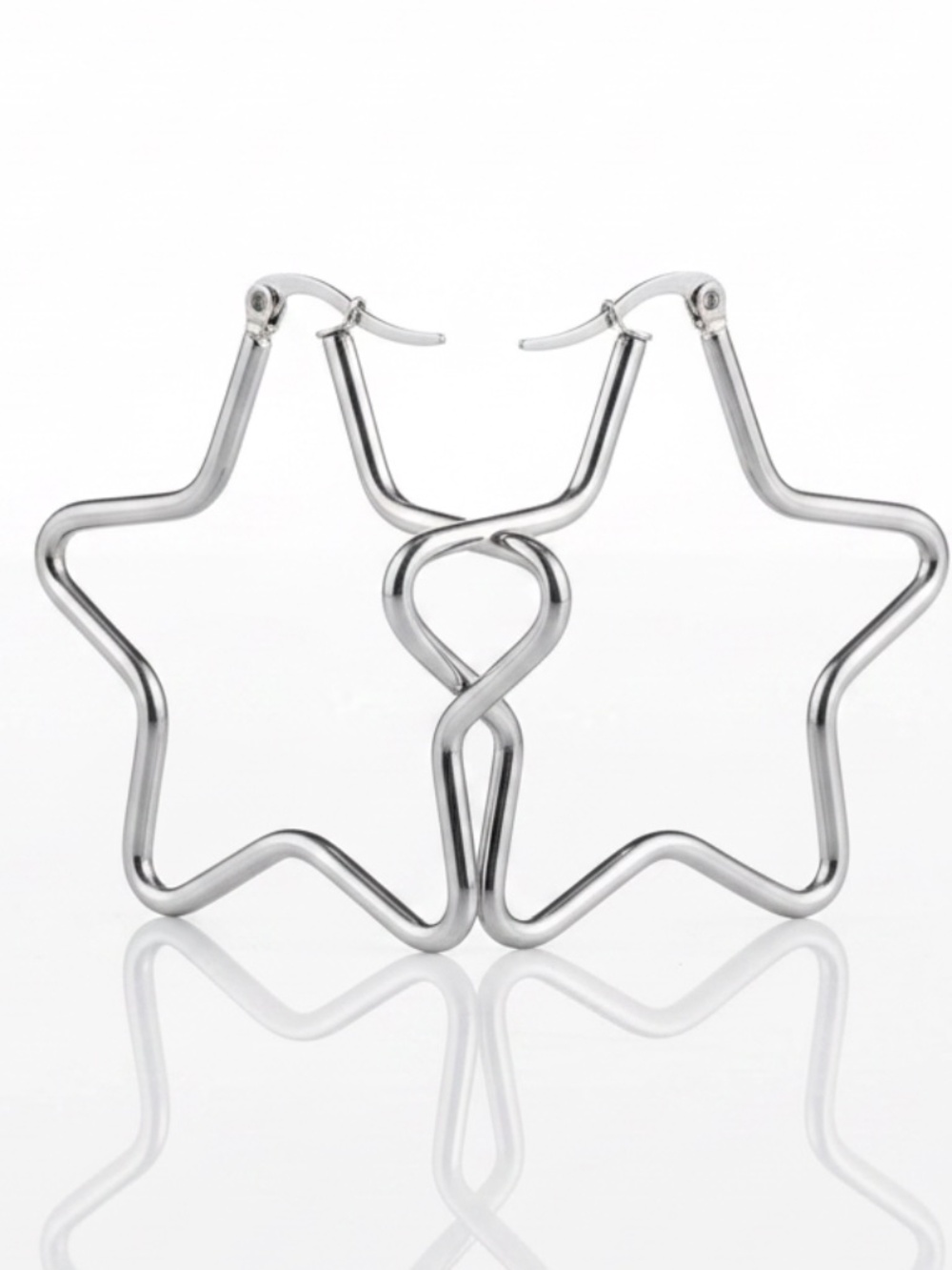 Womens Stainless Steel Silver Star Small Hoop‎ Earrings